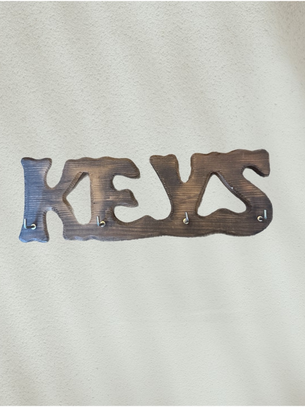 Vintage Wood Key 4 Hooks Holder Jewelry Organization 8” Wall Decor 1970’s